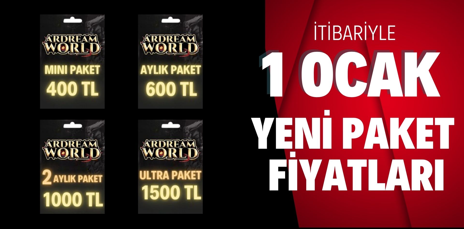 1 Ocak İtibariyle Yenilenen Paket Fiyatları